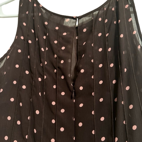 Dressbarn Dress Womens 12 Brown/pink Sleeveless Polka Dot Ruffle Hem ALine - Picture 6 of 8